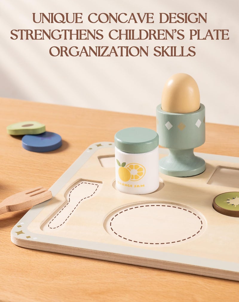 ROBUD 31-Piece Wooden Play Food Set for Kids - Coconut Oats Montessori Kitchen Toys, Educational Pretend Play Dishes with Accessories for Toddlers - Image 5